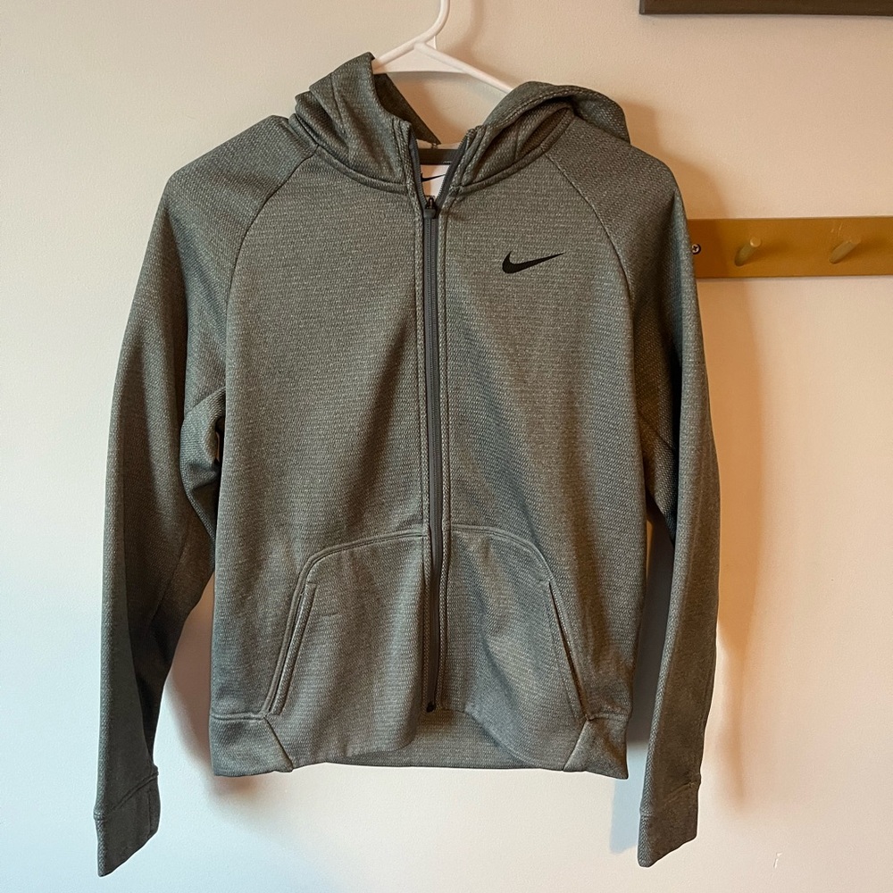 Nike Gray XL Zip-Up Hooded Sweatshirt with Black Swoosh